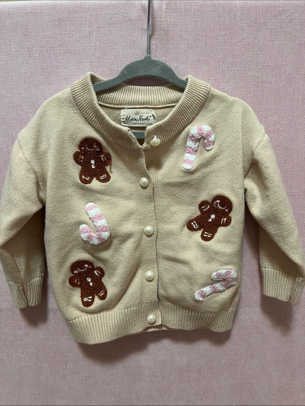 Marie Nicole Candy Cane & Gingerbread Cardigan 2XS 12-18M Boutique Christmas